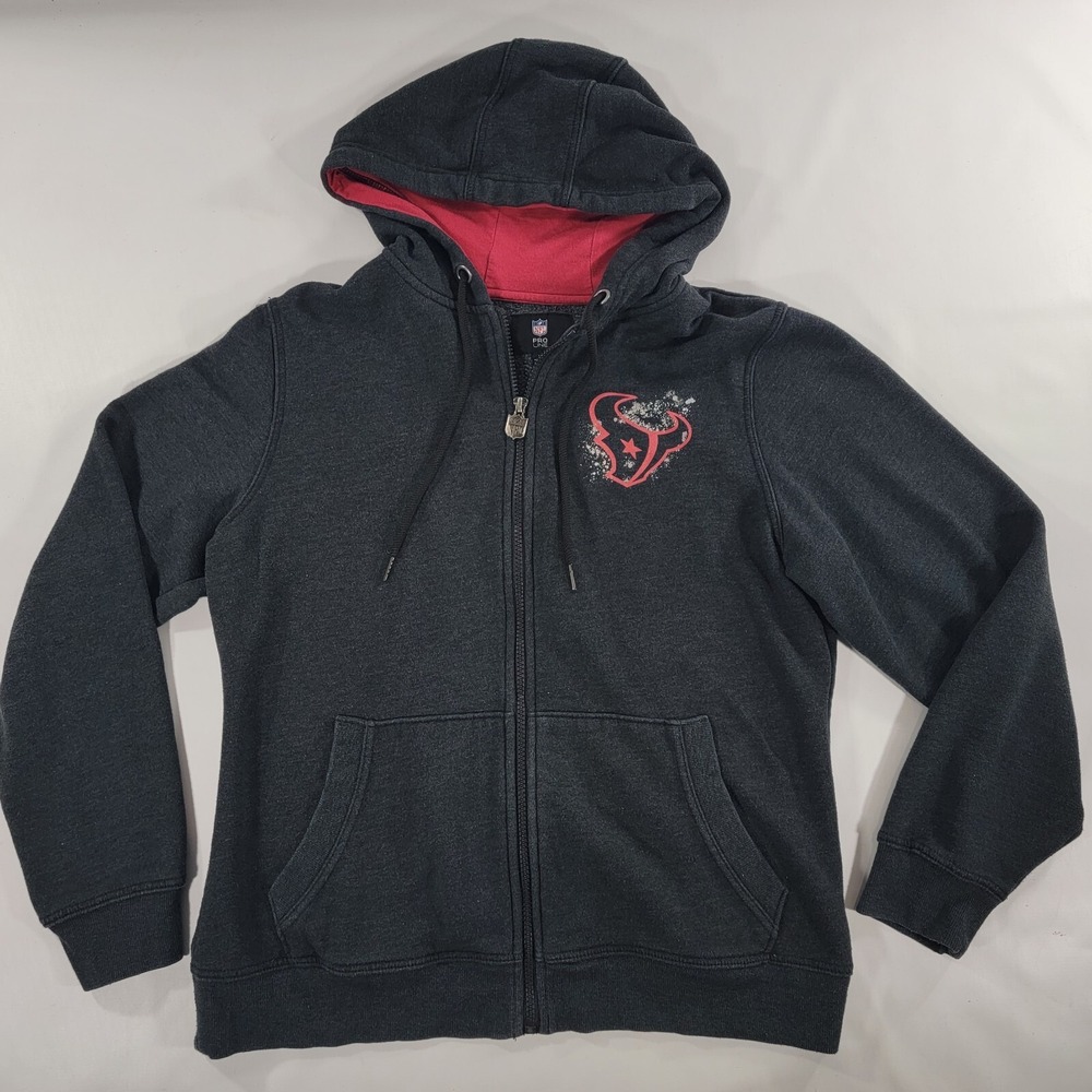 Houston Texans Jacket Hoodie Women's Sz M NFL Full Zip Dark Gray Pocket Pro Line